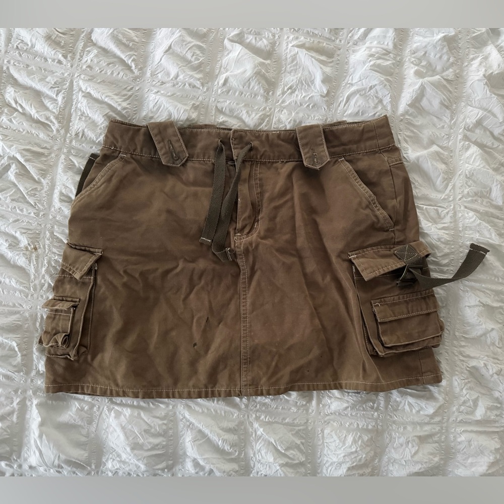 Brown Cargo Mini Skirt